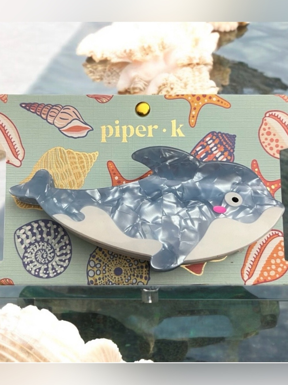 Piper K Blue and White Shark Hair Clip